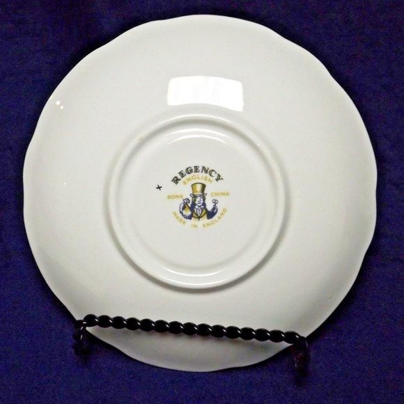 Regency English Bone China "Roses and Violets" Footed Tea Cup and Saucer - Picture 12 of 12